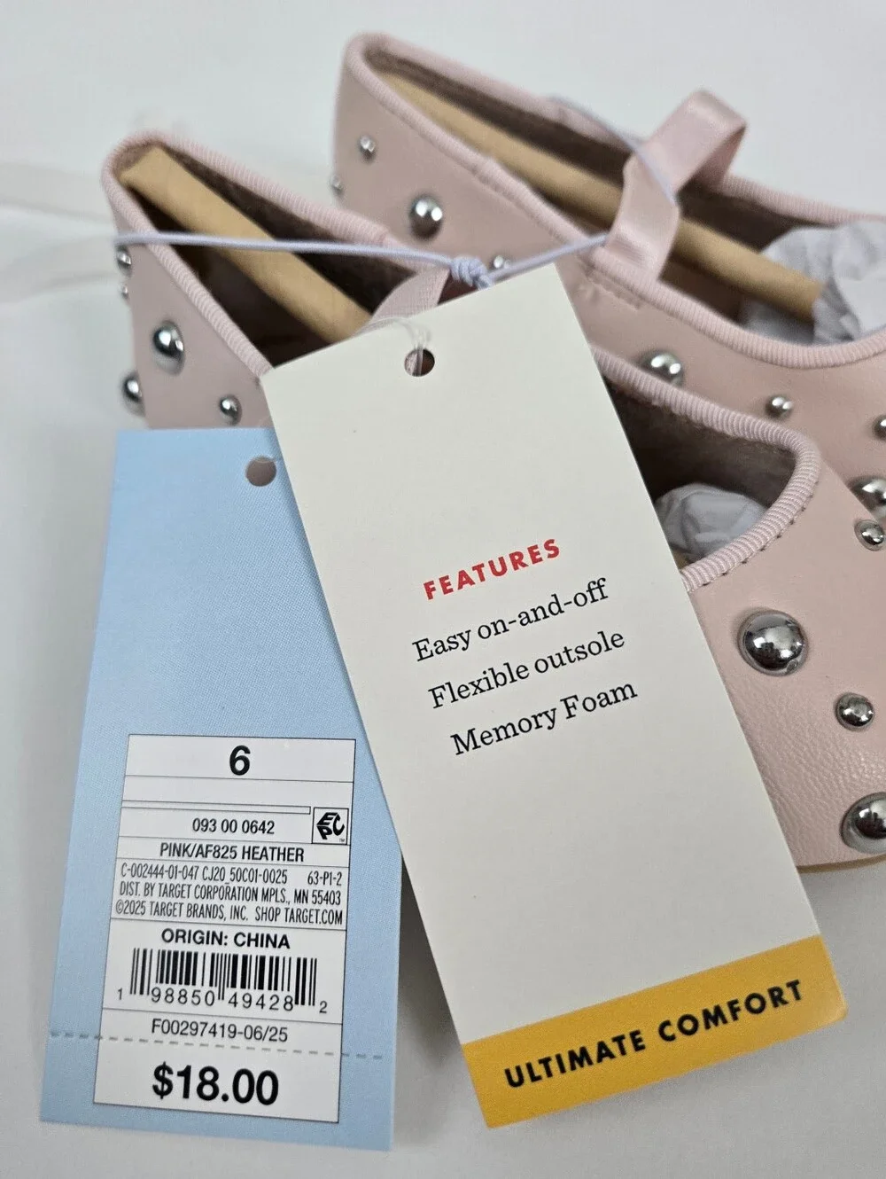 NEW Cat & Jack Pink Heather Stud Ballet Flats Toddler Girls Size 6